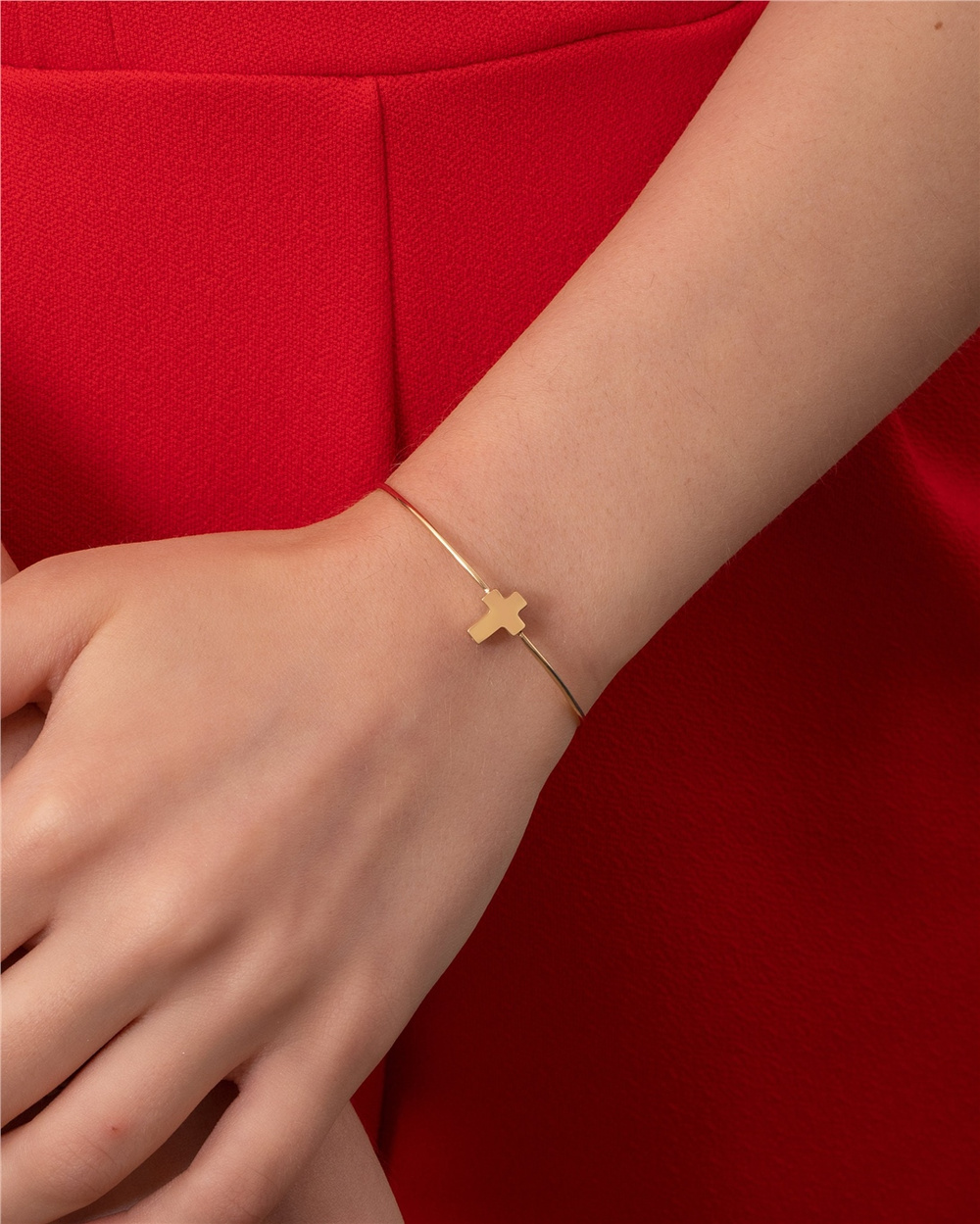 Goldstore-Cross Urn Bangle 14K 18K Real Gold, Elegant Customized Cross Urn Bracelet For Ashes, Personalize Memorial Engrave Bangle Urn, Sympathy Gift