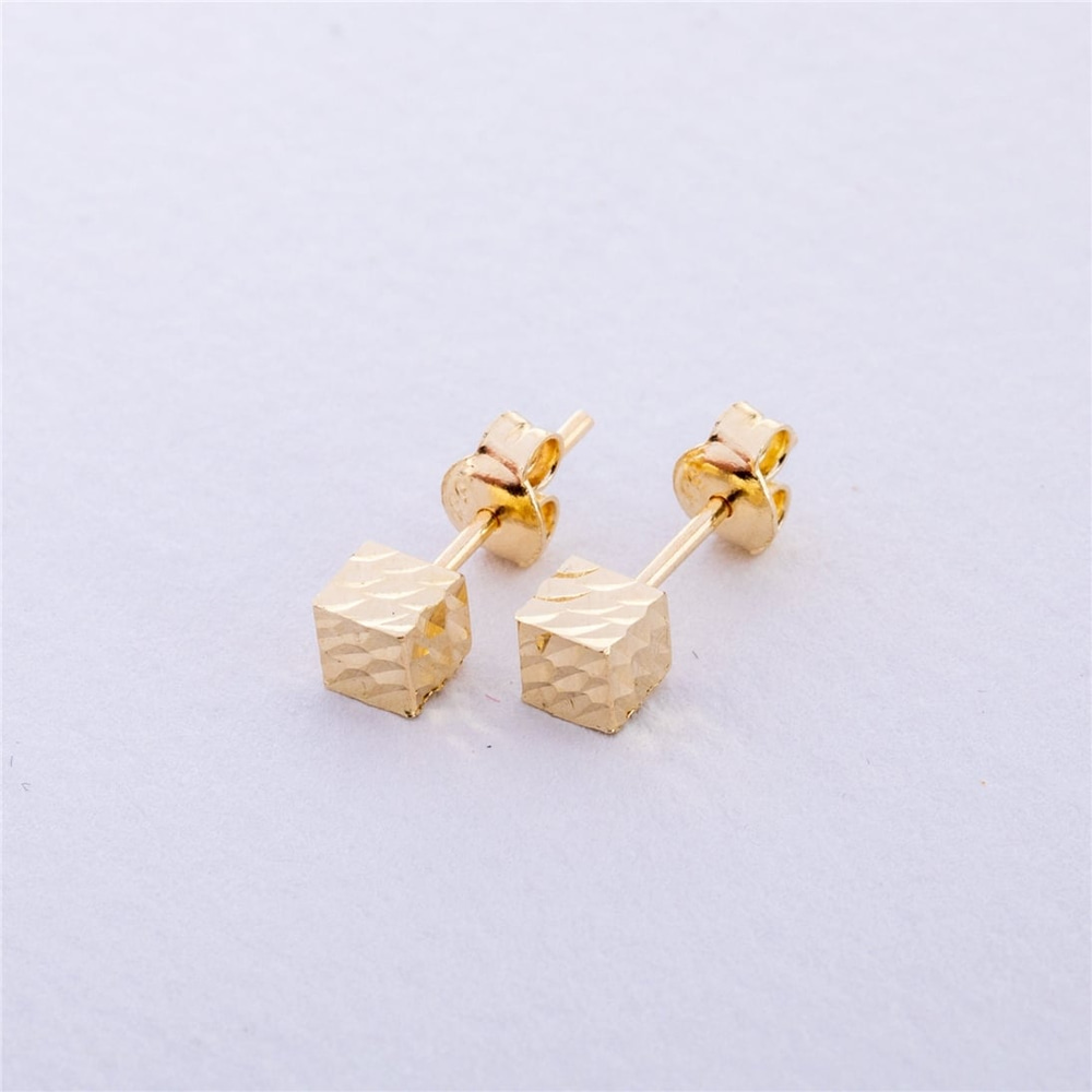 Goldstore-Cube Shape Earrings 14K Solid Gold, Dainty Square Stud Earrings, Real Gold Cube Stud Earrings, Geometric Style Earrings, Gift For Valentine