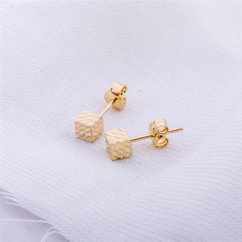 Goldstore-Cube Shape Earrings 14K Solid Gold, Dainty Square Stud Earrings, Real Gold Cube Stud Earrings, Geometric Style Earrings, Gift For Valentine