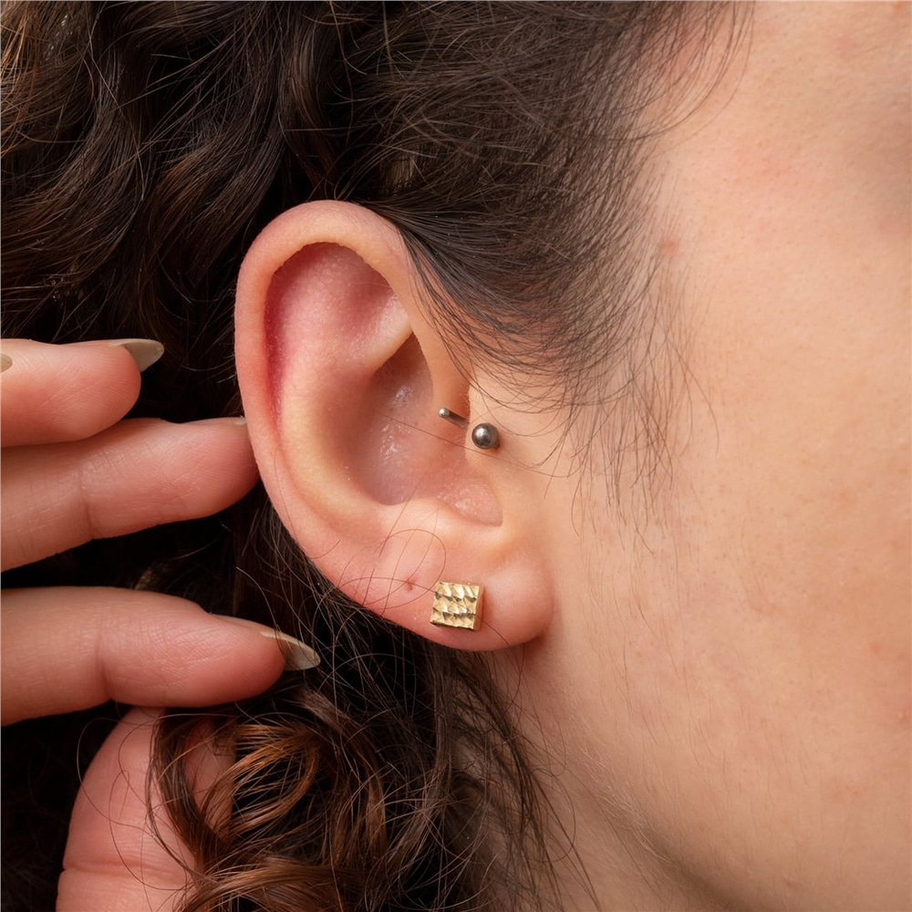 Goldstore-Cube Shape Earrings 14K Solid Gold, Dainty Square Stud Earrings, Real Gold Cube Stud Earrings, Geometric Style Earrings, Gift For Valentine