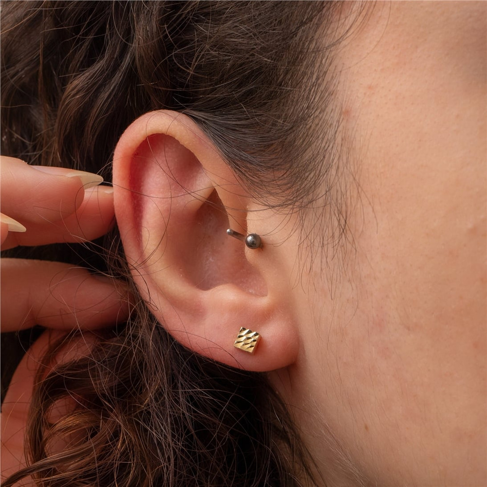 Goldstore-Cube Shape Earrings 14K Solid Gold, Dainty Square Stud Earrings, Real Gold Cube Stud Earrings, Geometric Style Earrings, Gift For Valentine