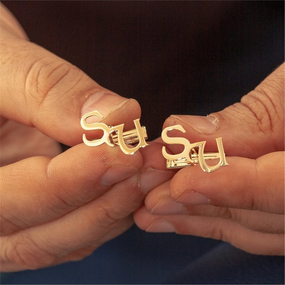 Goldstore-Custom Initial 14K 18K Solid Gold Cufflinks, Personalized Wedding Letters Cufflinks, Bespoke Alphabet cuff links for Groom, for Dad for Him