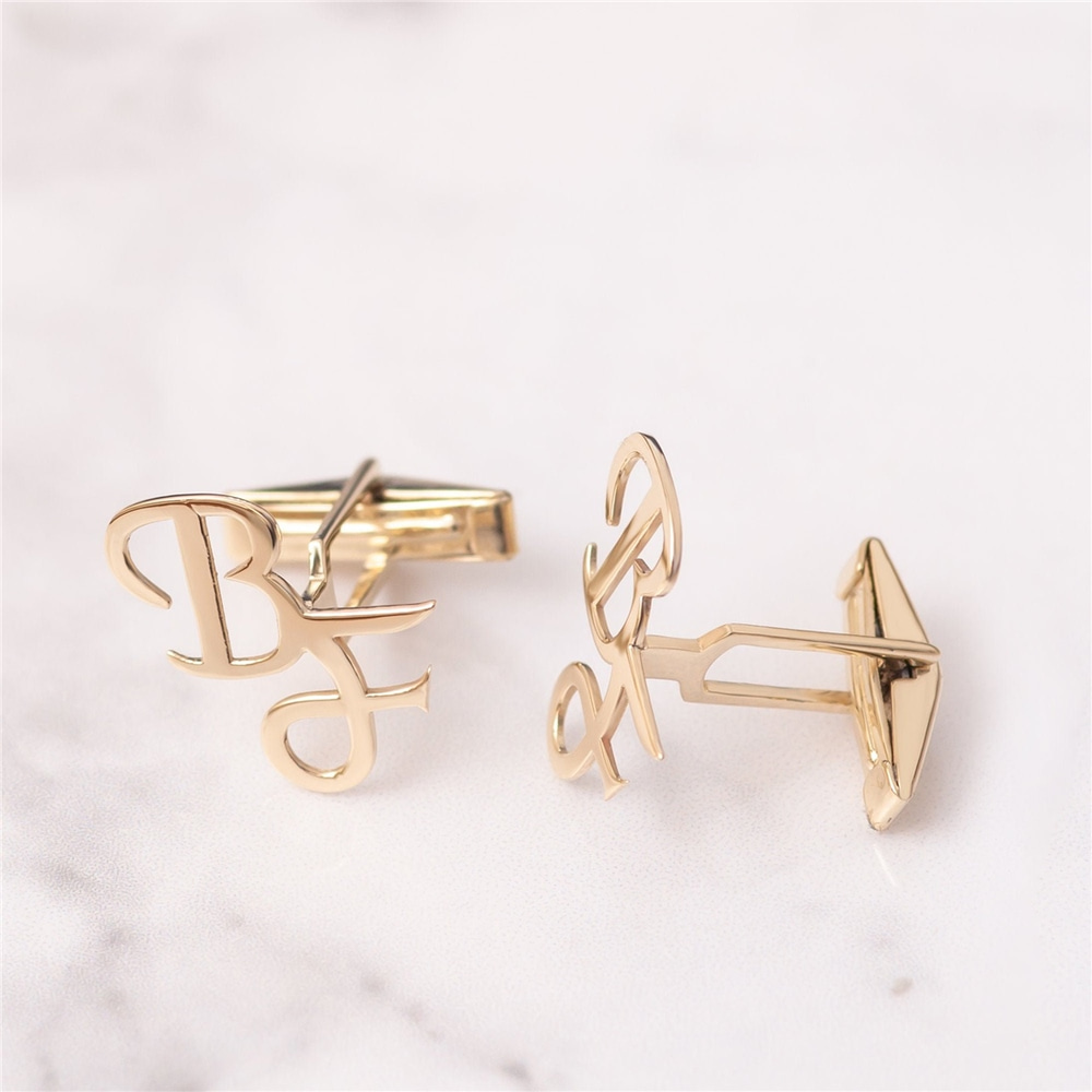 Goldstore-Custom Initial 14K 18K Solid Gold Cufflinks, Personalized Wedding Letters Cufflinks, Bespoke Alphabet cuff links for Groom, for Dad for Him