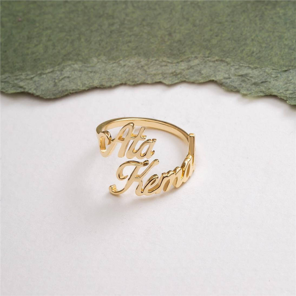 Goldstore-Custom Two Name Ring in Real Gold, 14K 18K Solid Gold Duo Name Ring, Double Name Ring Personalized Gift For Her, Personalized Gift For Mom