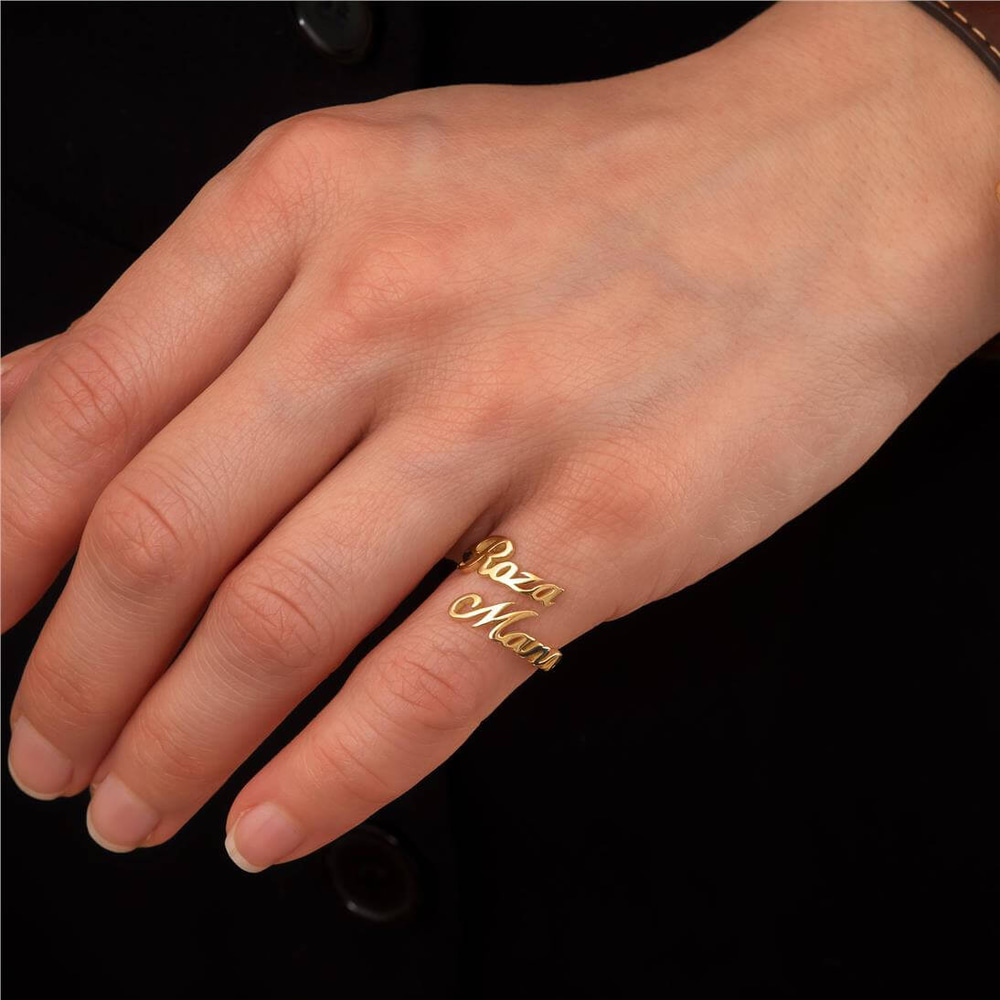 Goldstore-Custom Two Name Ring in Real Gold, 14K 18K Solid Gold Duo Name Ring, Double Name Ring Personalized Gift For Her, Personalized Gift For Mom