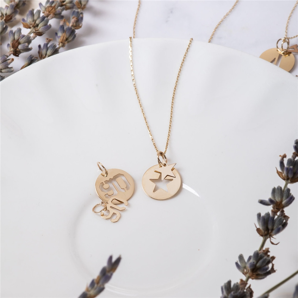 Goldstore-Cut-out Figure Necklace 14K Solid Gold, Personalized Number Symbol Disc Charm, Cutout Letter Necklace, Sports Number Necklace, Gift For Her
