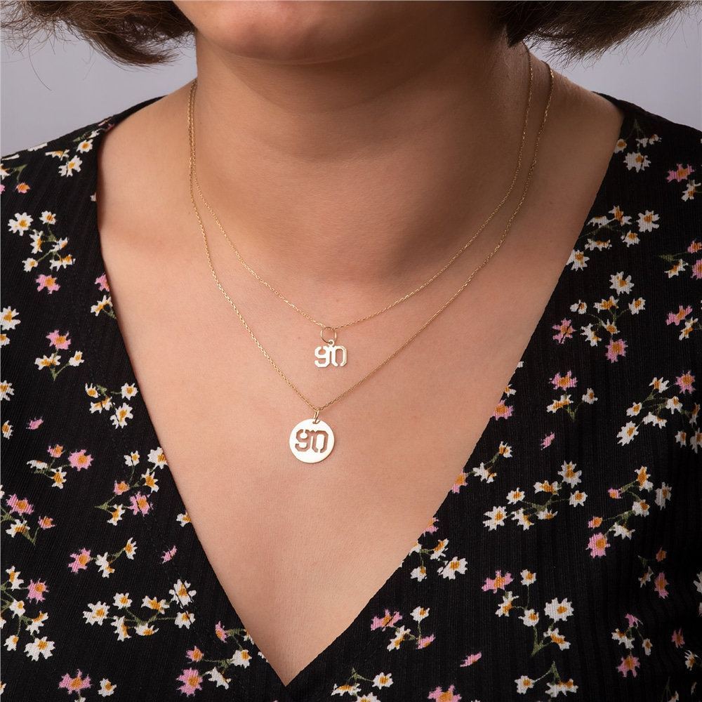 Goldstore-Cut-out Figure Necklace 14K Solid Gold, Personalized Number Symbol Disc Charm, Cutout Letter Necklace, Sports Number Necklace, Gift For Her