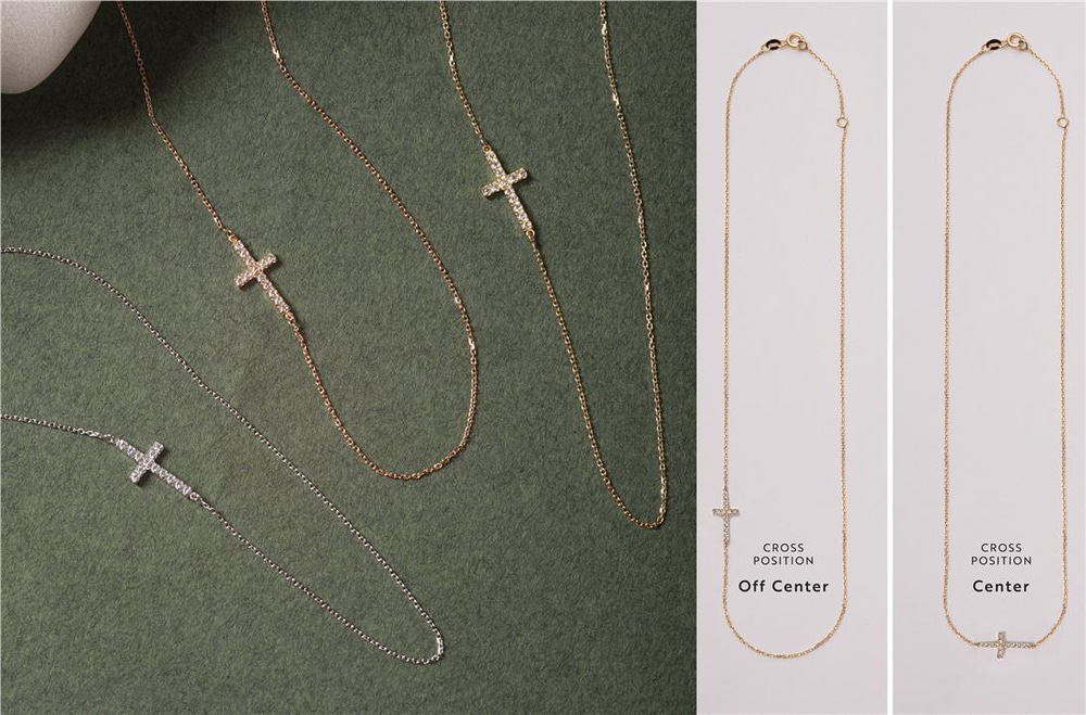 Goldstore-Dainty Cross Necklace 14K 18K Solid Gold, Diamond Cz Sideways Cross Necklace, Religious Cross Necklace Gift For Mother's Day, Communion Gift