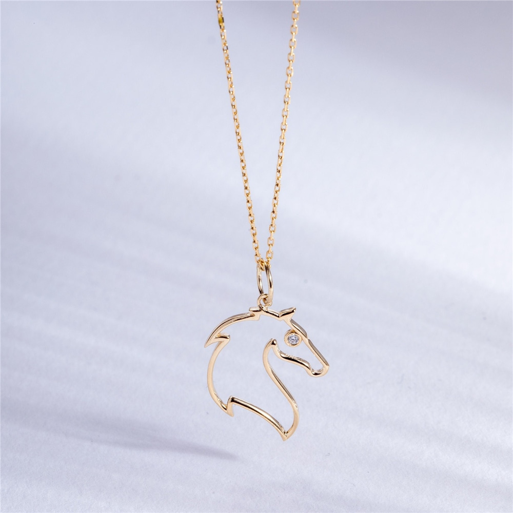 Goldstore-Dainty Diamond Horse Head Pendant Pendant Necklace in 14k 18k Solid Gold, Gold Horse Necklace, Animal Charm Horse Lover Pendant Necklace For