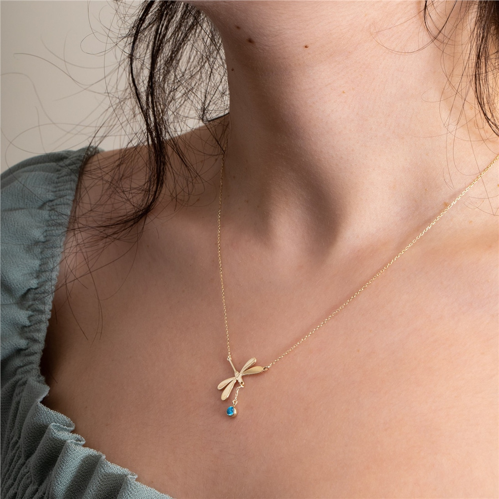 Goldstore-Dainty Diamond or Cz Dragonfly Necklace 14K 18K Solid Gold, April Birthstone Dragonfly Summer Jewelry, Dangling Diamond Insect Bug Necklace