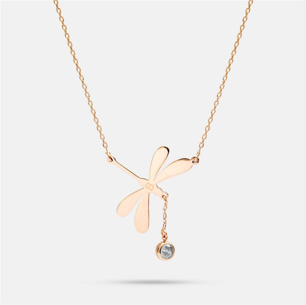 Goldstore-Dainty Diamond or Cz Dragonfly Necklace 14K 18K Solid Gold, April Birthstone Dragonfly Summer Jewelry, Dangling Diamond Insect Bug Necklace