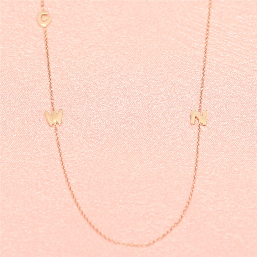 Goldstore-Dainty Initial 14k Gold Necklace, Sideways Minimal Initial Necklace, Gold Letters Birthstone Necklace, Multiple 1 2 3 4 Letters Necklace.