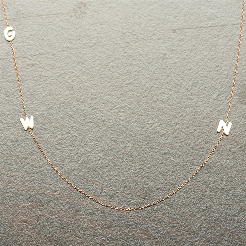 Goldstore-Dainty Initial 14k Gold Necklace, Sideways Minimal Initial Necklace, Gold Letters Birthstone Necklace, Multiple 1 2 3 4 Letters Necklace.