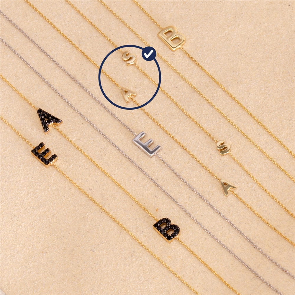 Goldstore-Dainty Initial 14k Gold Necklace, Sideways Minimal Initial Necklace, Gold Letters Birthstone Necklace, Multiple 1 2 3 4 Letters Necklace.