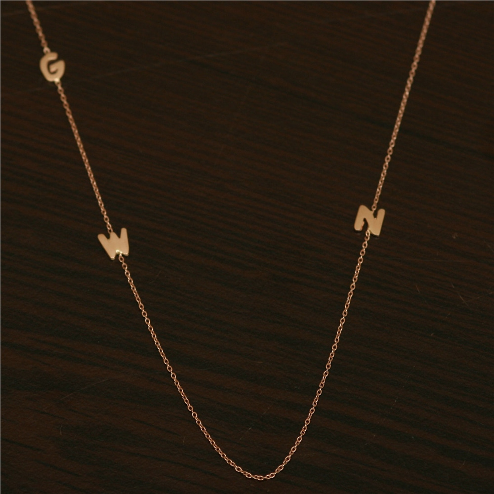 Goldstore-Dainty Initial 14k Gold Necklace, Sideways Minimal Initial Necklace, Gold Letters Birthstone Necklace, Multiple 1 2 3 4 Letters Necklace.