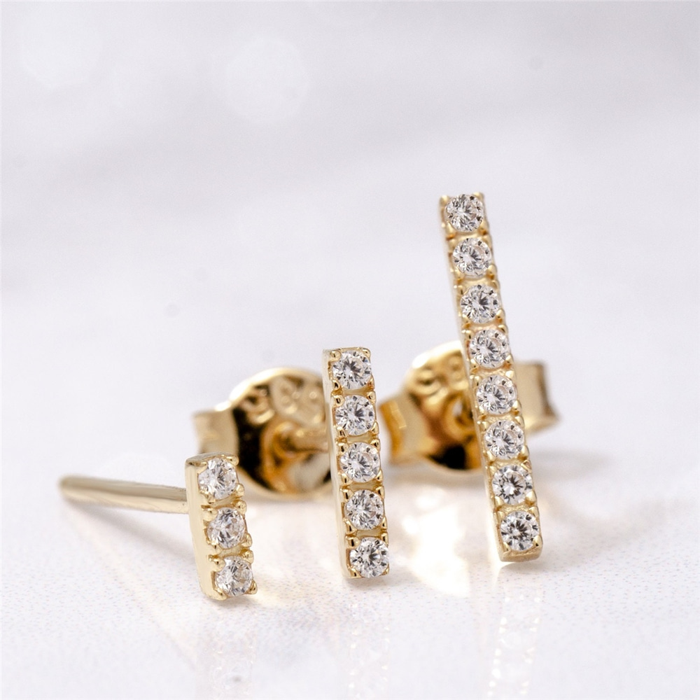 Goldstore-Diamond Bar Earring, 14k Solid Gold Bar Diamond Earring, Minimalist Bar Stud Earrings, Modern Dainty Bar Push Back Earrings Valentine’s Gift