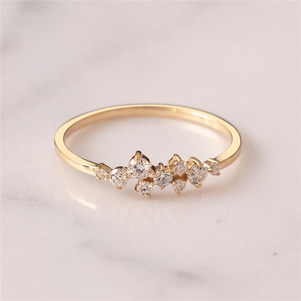 Goldstore-Diamond Cluster Ring in 14K 18K Gold, Solid Gold Diamond Stackable Ring, Handmade Dainty Diamond Wedding Ring Gift For Christmas