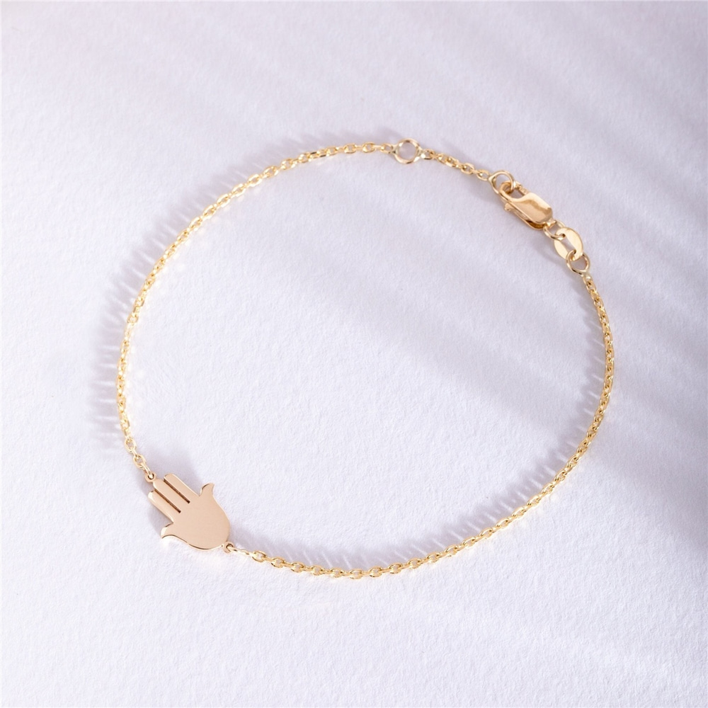 Goldstore-Diamond Hamsa Bracelet 14k 18k Solid Gold, Birthstone Fatima Hand Bracelet, Dainty Diamond Lucky Hamsa Bracelet, Birthday Gift For Her