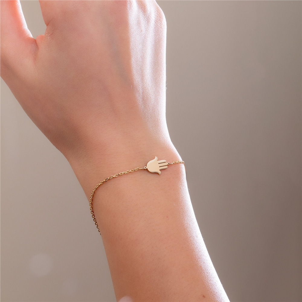 Goldstore-Diamond Hamsa Bracelet 14k 18k Solid Gold, Birthstone Fatima Hand Bracelet, Dainty Diamond Lucky Hamsa Bracelet, Birthday Gift For Her