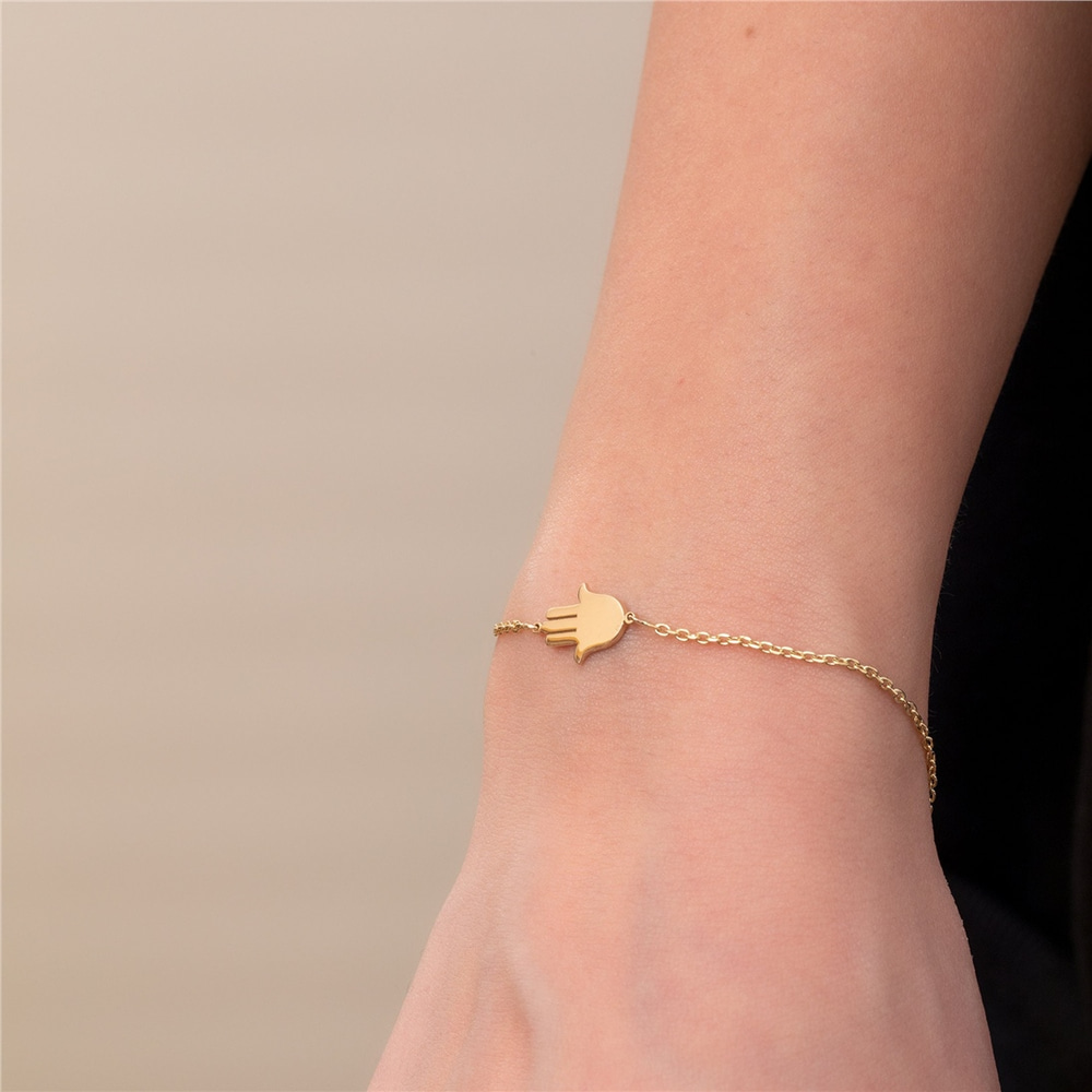 Goldstore-Diamond Hamsa Bracelet 14k 18k Solid Gold, Birthstone Fatima Hand Bracelet, Dainty Diamond Lucky Hamsa Bracelet, Birthday Gift For Her