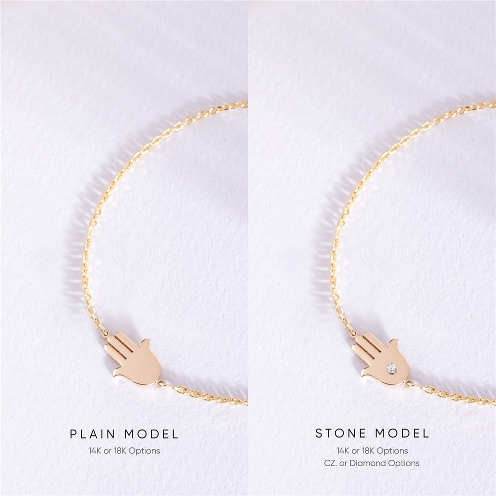 Goldstore-Diamond Hamsa Bracelet 14k 18k Solid Gold, Birthstone Fatima Hand Bracelet, Dainty Diamond Lucky Hamsa Bracelet, Birthday Gift For Her