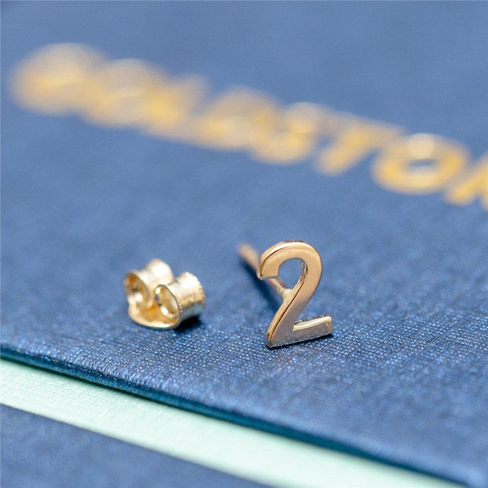 Goldstore-Diamond Number Earrings, 14K Solid Gold Numbers Stud Earring, Cz Personalized Custom Number Gold Earring is Bridesmaid Gift Valentine's gift