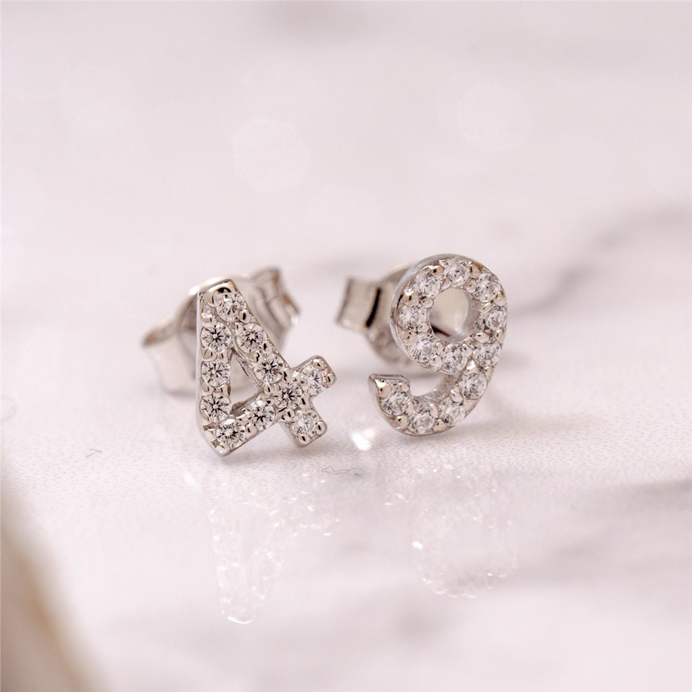 Goldstore-Diamond Number Earrings, 14K Solid Gold Numbers Stud Earring, Cz Personalized Custom Number Gold Earring is Bridesmaid Gift Valentine's gift