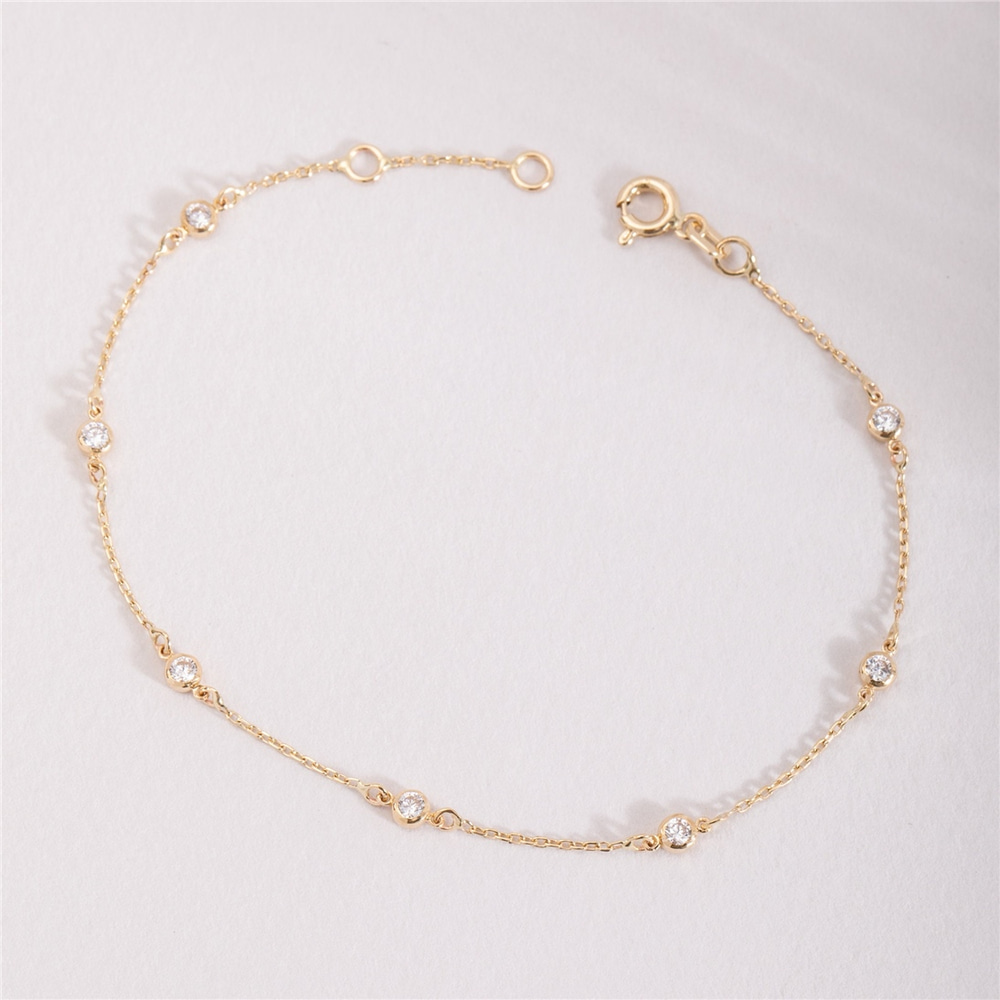 Goldstore-Diamonds By The Yard Bracelet 14K 18K Solid Gold, Dainty Station Genuine Diamond Bracelet, Bezel Diamond Setting Bracelet, Gift For Her