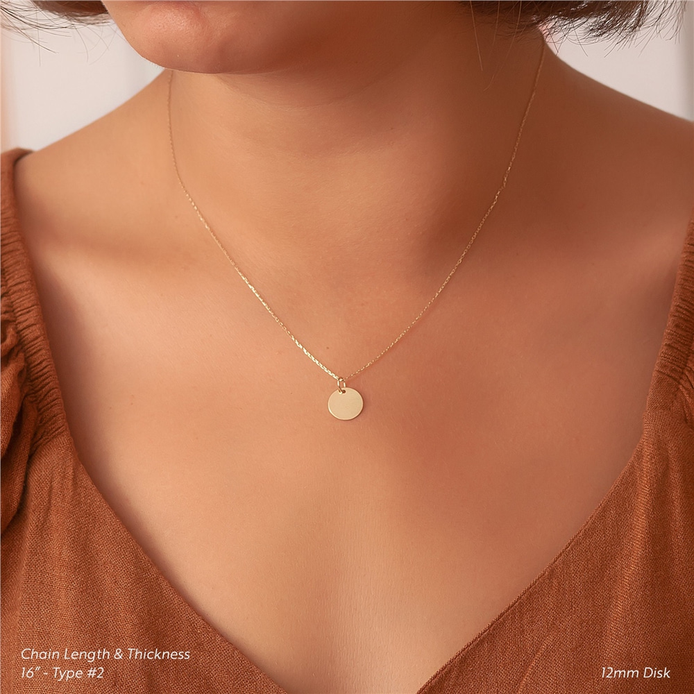 Goldstore-Engraved Actual Handwriting Pendant Necklace in 14k Solid Gold, Memorial Signature Disk, Personalized Own Handwritten Disc Pendant Loss Gift