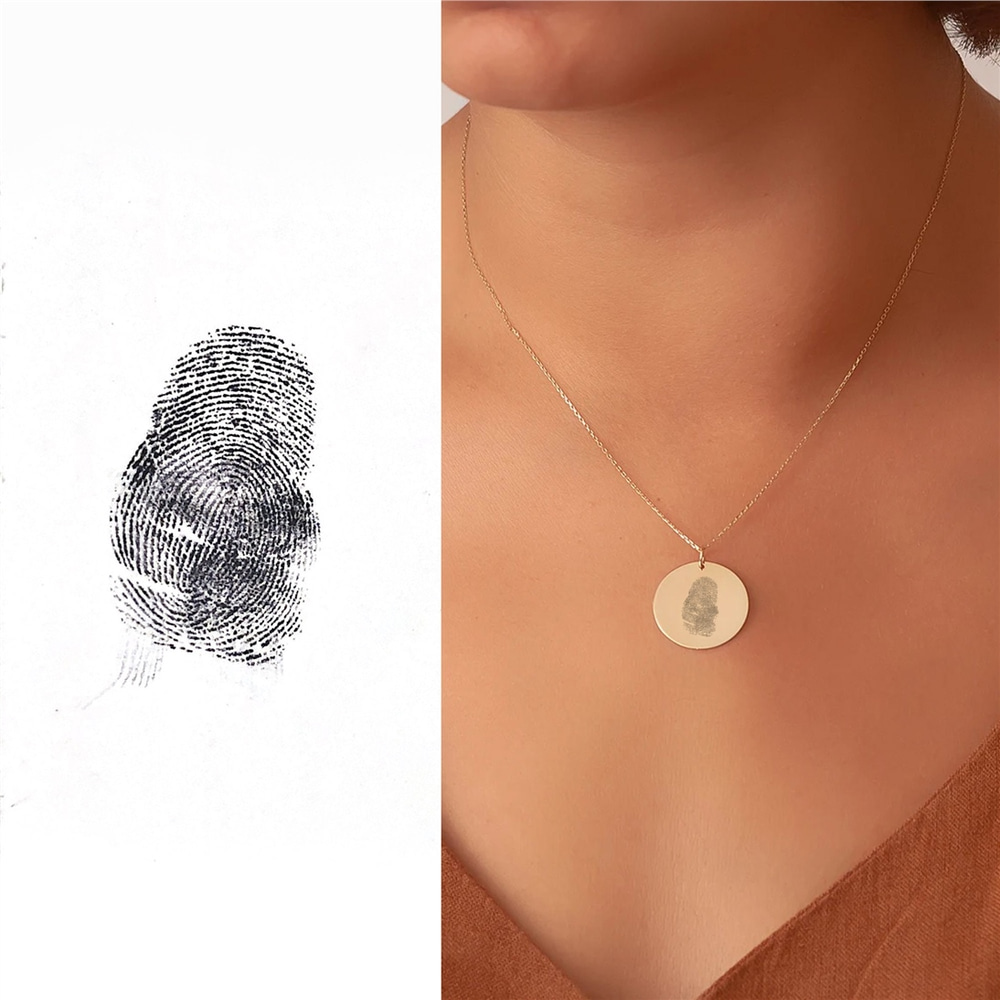 Goldstore-Engraved Actual Handwriting Pendant Necklace in 14k Solid Gold, Memorial Signature Disk, Personalized Own Handwritten Disc Pendant Loss Gift