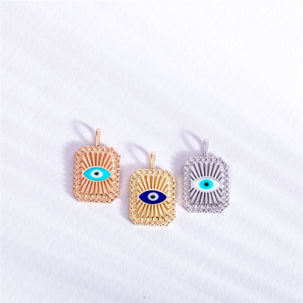 Goldstore-Evil Eye Fluted Disc Medallion Pendant 14K 18K Solid Gold, Enamel Evil Eye Ballerina Custom Backside Engrave Pendant, Sunlight Eye Pendant