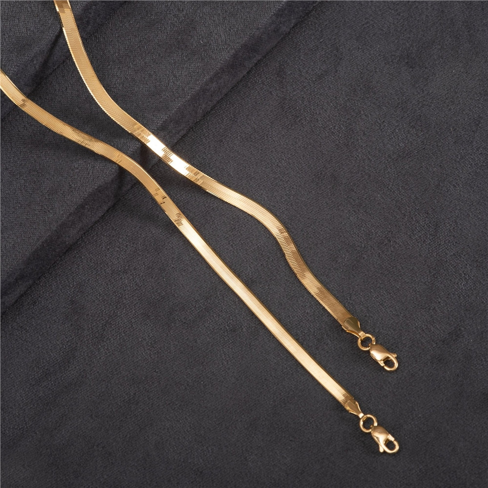 Goldstore-Flat Herringbone 14K Solid Gold Necklace, Flat Snake Chain Yellow Gold Necklace, High Quality Polished Herringbone Chain Necklace Gift Her