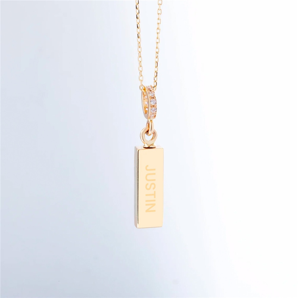 Goldstore-Floral Hawaiian Urn Bar Cremation Necklace 14K 18K Solid Gold, Custom Birthstone Hawaiian Cremation Pendant for Ashes, Custom Name Engraved