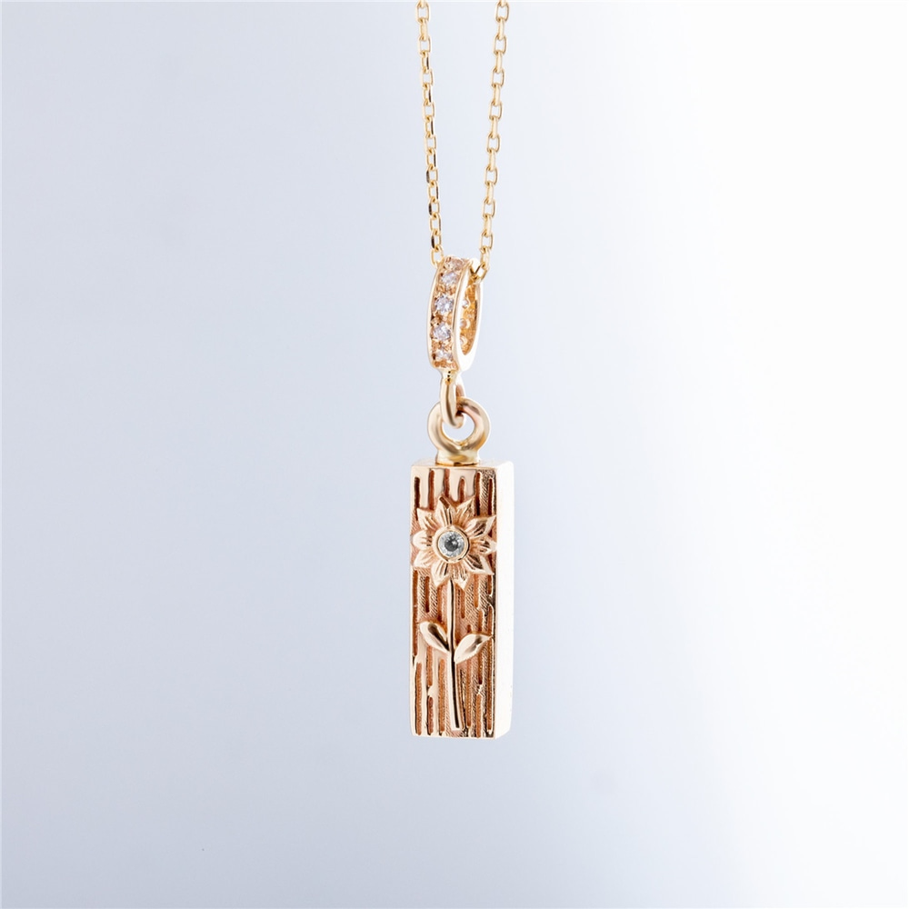 Goldstore-Floral Hawaiian Urn Bar Cremation Necklace 14K 18K Solid Gold, Custom Birthstone Hawaiian Cremation Pendant for Ashes, Custom Name Engraved
