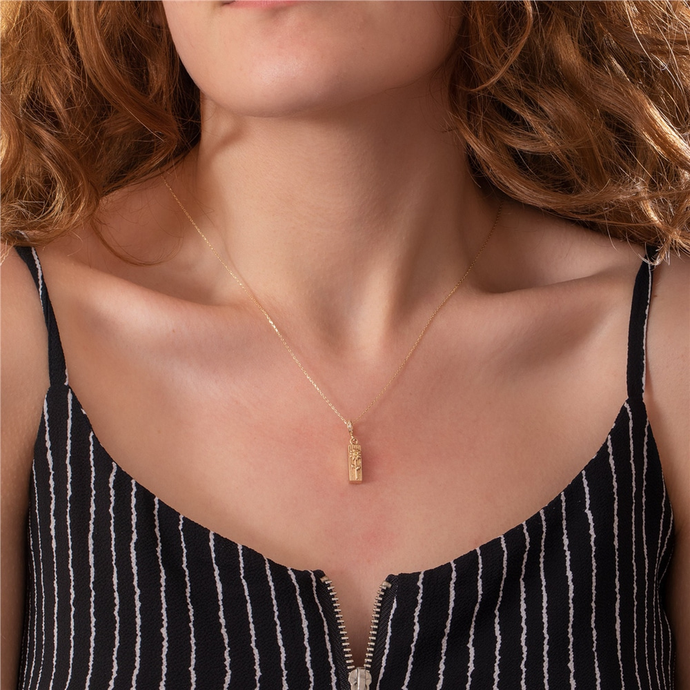 Goldstore-Floral Hawaiian Urn Bar Cremation Necklace 14K 18K Solid Gold, Custom Birthstone Hawaiian Cremation Pendant for Ashes, Custom Name Engraved