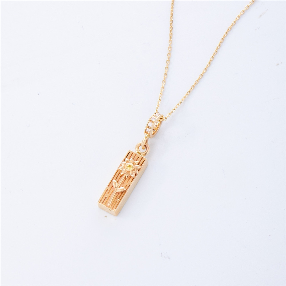 Goldstore-Floral Hawaiian Urn Bar Cremation Necklace 14K 18K Solid Gold, Custom Birthstone Hawaiian Cremation Pendant for Ashes, Custom Name Engraved