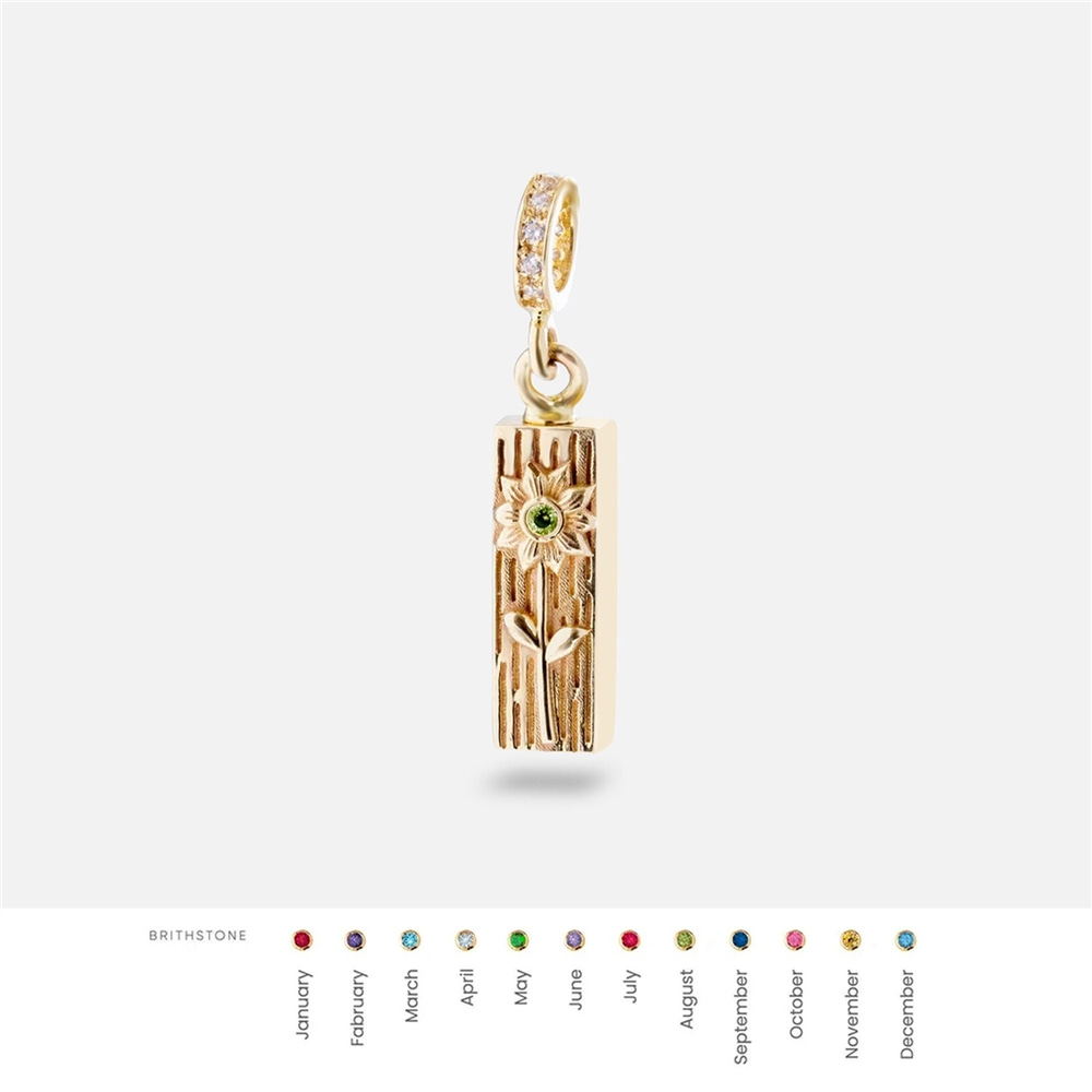 Goldstore-Floral Hawaiian Urn Bar Cremation Necklace 14K 18K Solid Gold, Custom Birthstone Hawaiian Cremation Pendant for Ashes, Custom Name Engraved