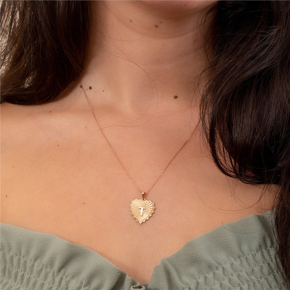 Goldstore-Fluted Frame Heart Medalion Initial Pendant 14K 18K Solid Gold, Ballerina Disk Custom Diamond Letter Framed Disc, Pave Diamond Cz Sunburst
