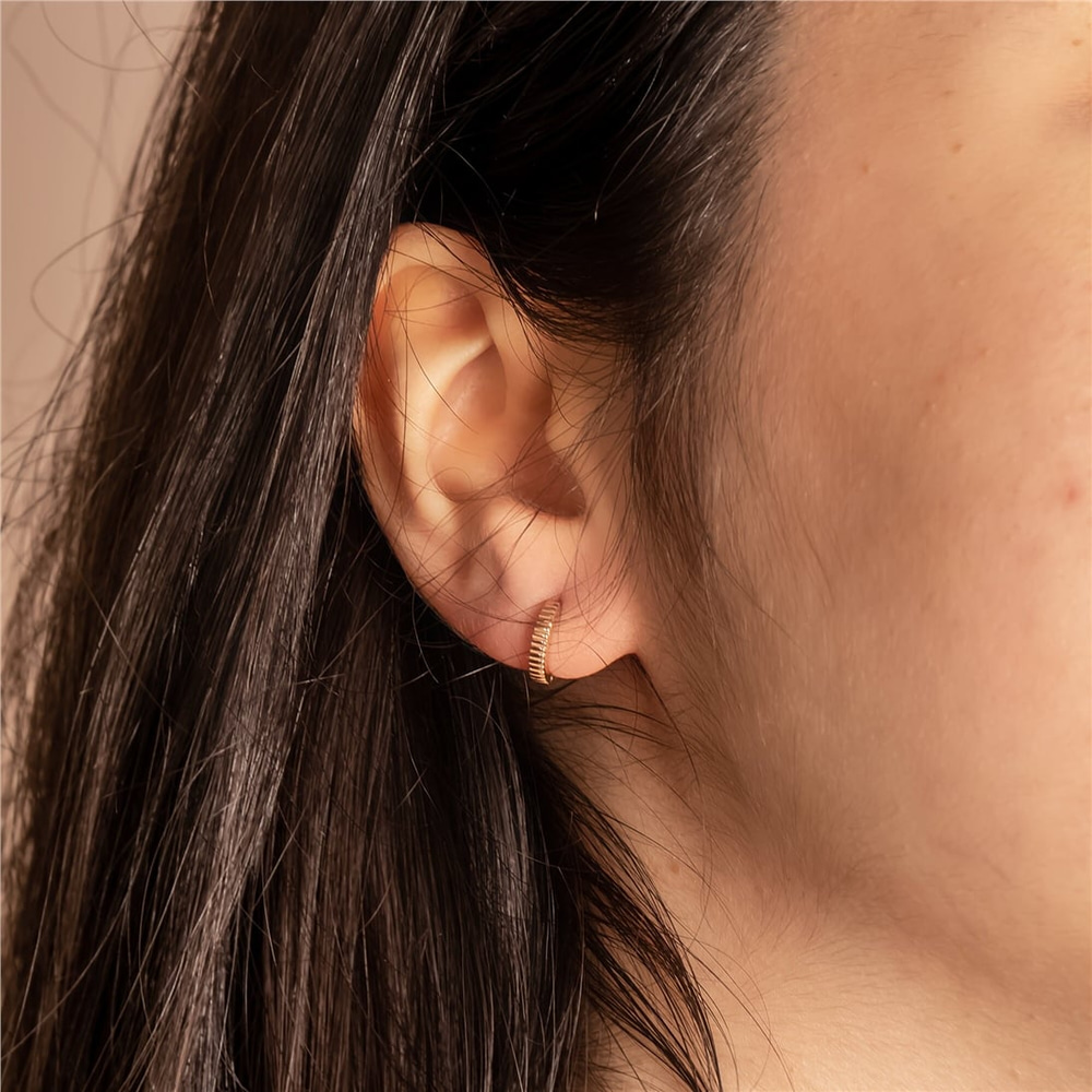 Goldstore-Gear Hinged Hoop Earrings, Serrated Ear Cuff, 14K 18K Solid Gold Hoop Earrings, Dainty Small Mini Sleeper Huggie, Round Stacking Conch Hoop