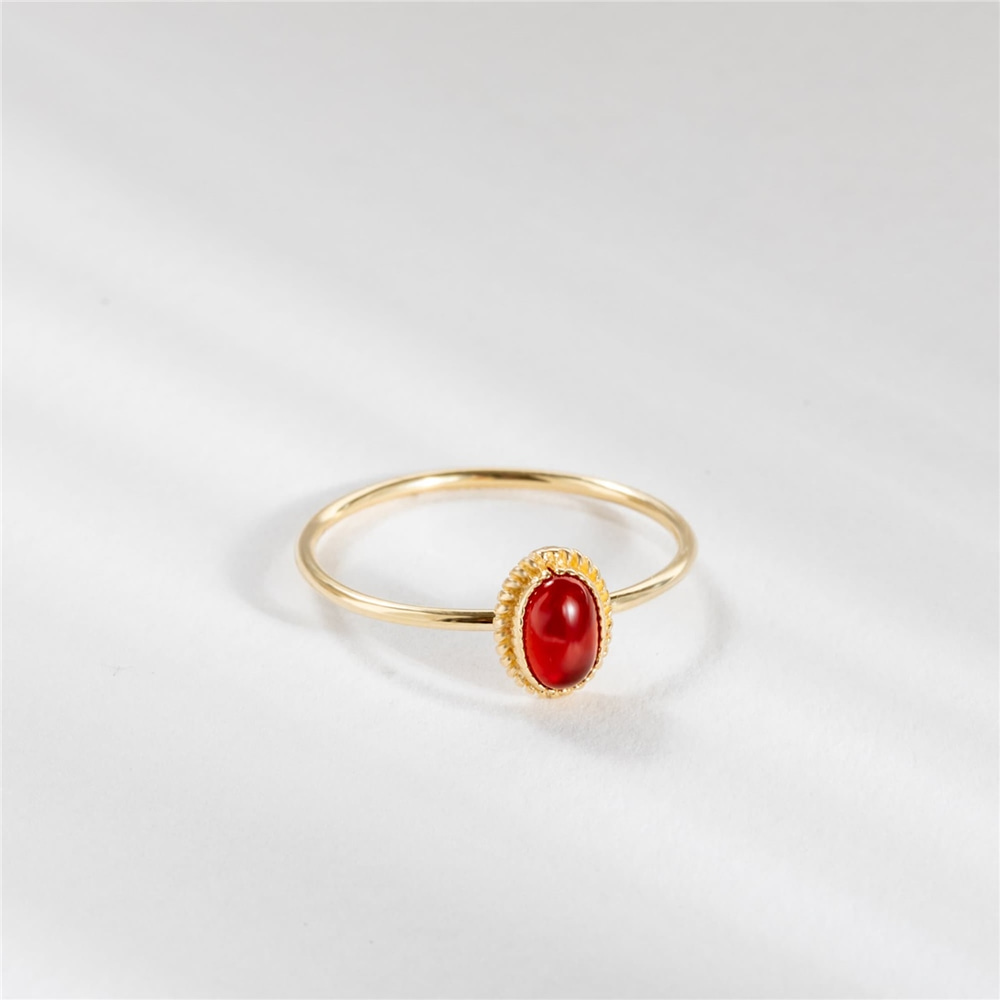 Goldstore-Genuine Oval Red Agate Ring 14K Solid Gold, Elegant Gemstone Agate Ring, Real Gold Solitaire Agate Ring, Luxury Anniversary Gift For Her