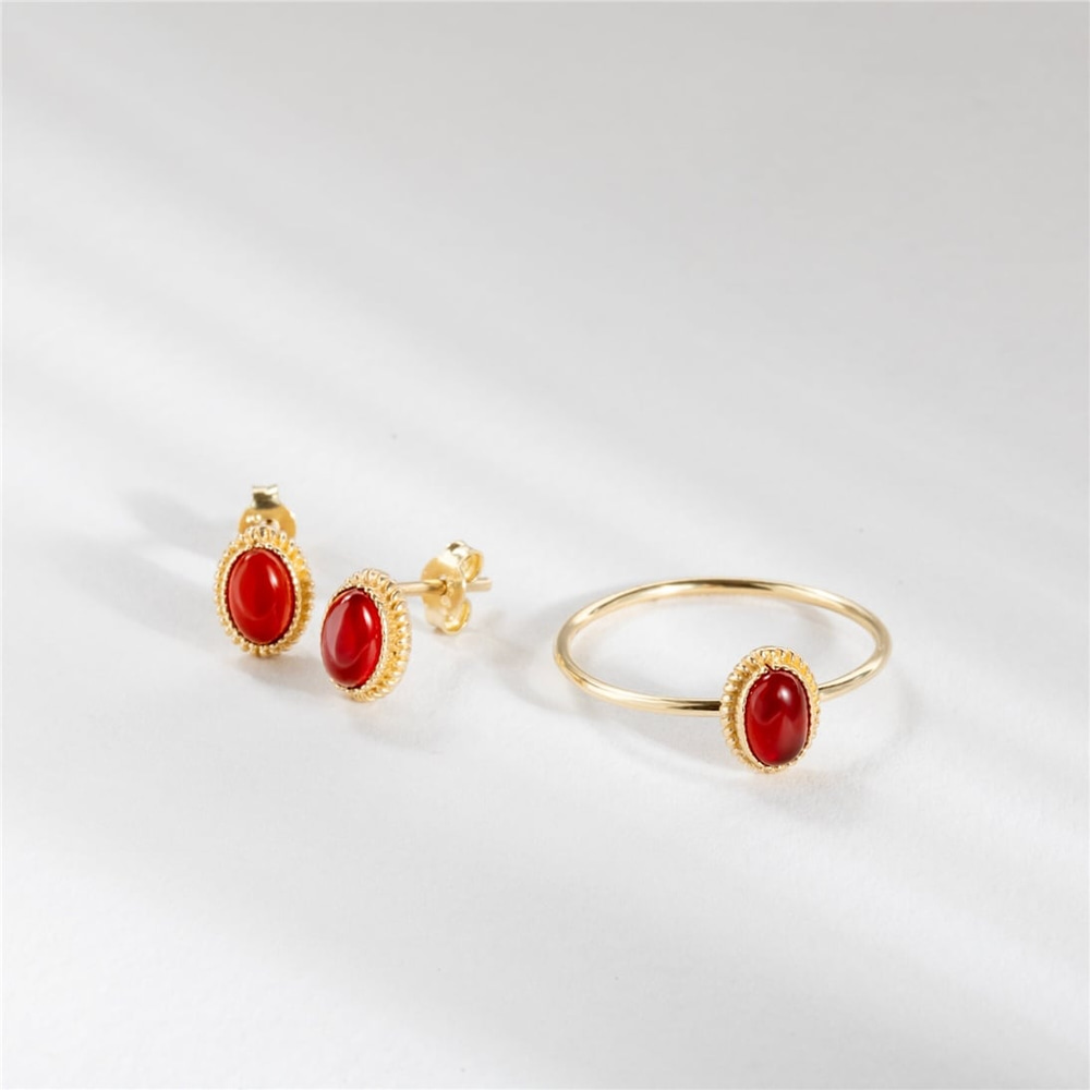 Goldstore-Genuine Oval Red Agate Ring 14K Solid Gold, Elegant Gemstone Agate Ring, Real Gold Solitaire Agate Ring, Luxury Anniversary Gift For Her