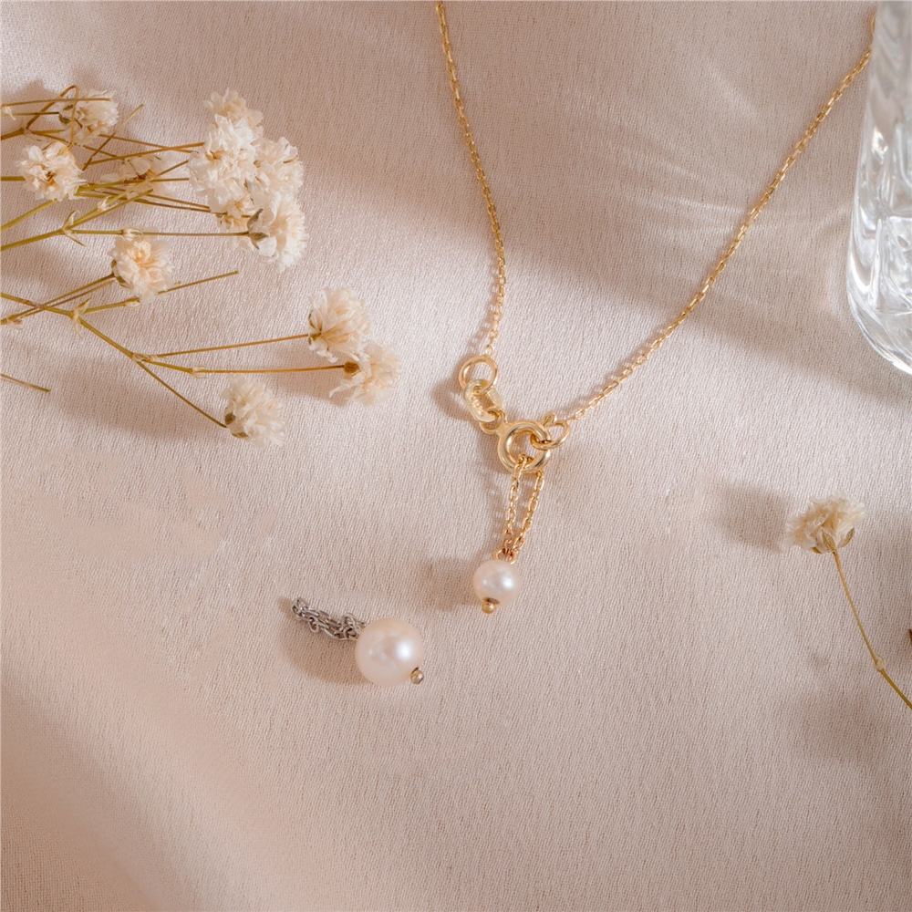 Goldstore-Genuine Pearl Charm in 14K 18K Real Gold With Chain For Necklace Bracelet Anklet or Earrings, Minimal White Pearl Charm,Perfect Gift For Her