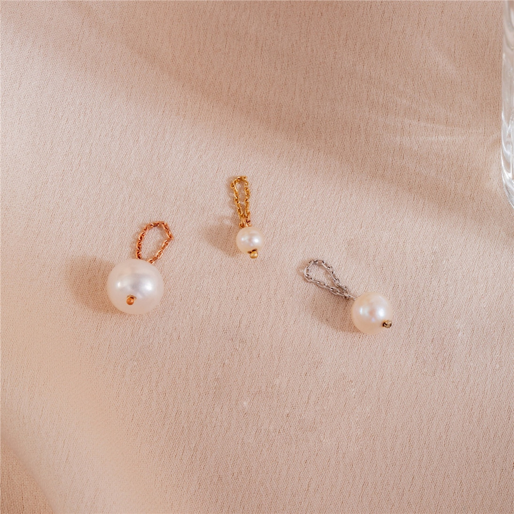 Goldstore-Genuine Pearl Charm in 14K 18K Real Gold With Chain For Necklace Bracelet Anklet or Earrings, Minimal White Pearl Charm,Perfect Gift For Her
