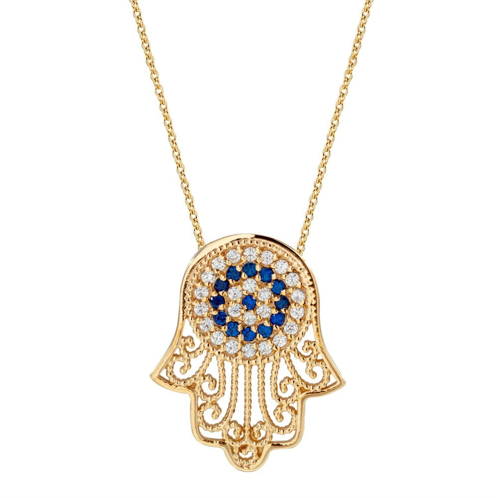 Goldstore-Hamsa Evil Eye Necklace, 14k 18k Solid Gold Evil Eye Fatima Hand Necklace, Hamsa Zirkon Necklace, Hand of Fatima Necklace Valentine's Gift.