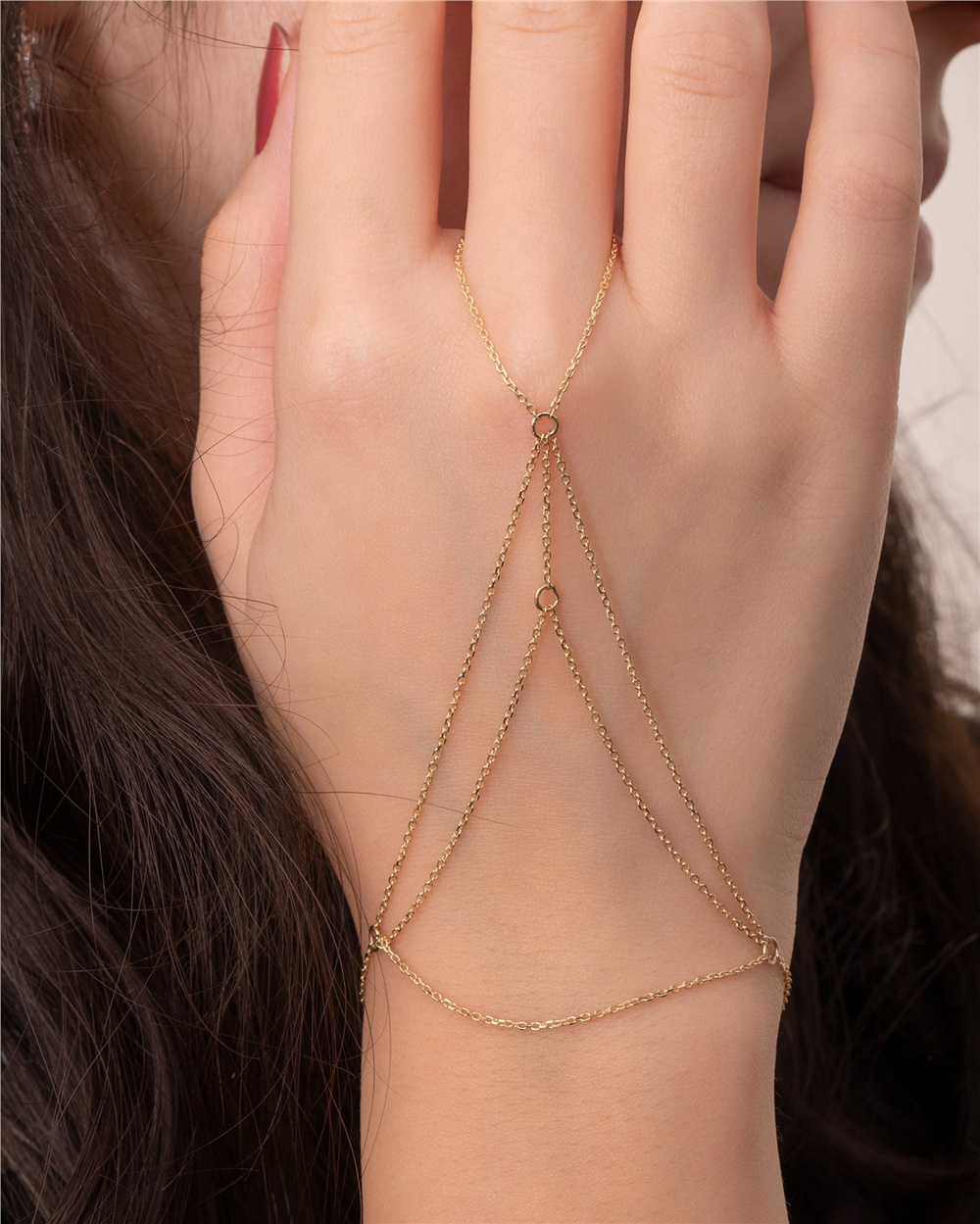 Goldstore-Hand Chain Bracelet 14K 18K Solid Gold, Elegant Ring Bracelet, Dainty Ring Chain Bracelet, Sahmeran Bracelet Gift For Wife, Gift For Mother