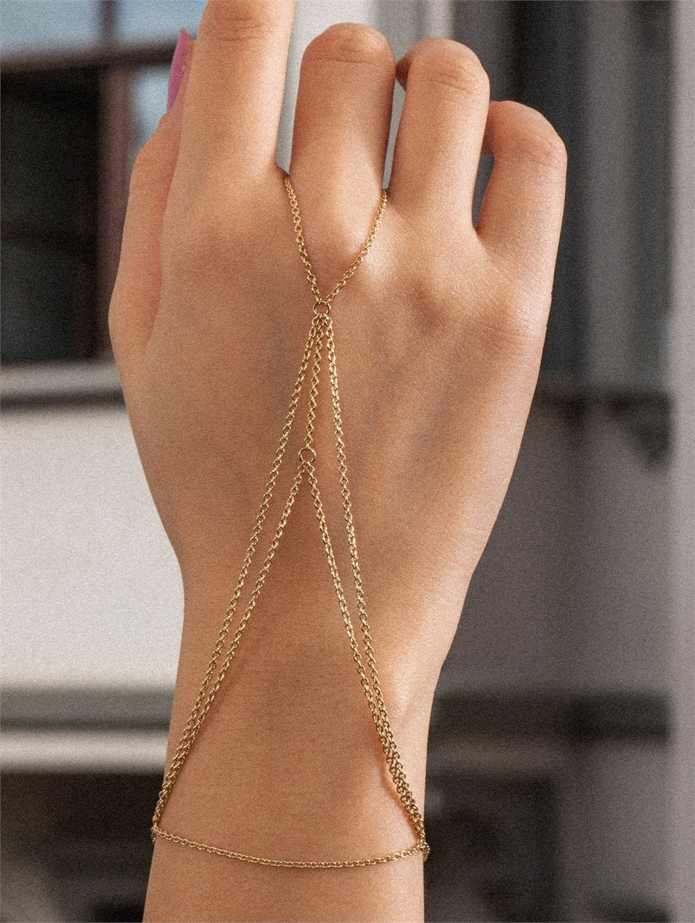 Goldstore-Hand Chain Bracelet 14K 18K Solid Gold, Elegant Ring Bracelet, Dainty Ring Chain Bracelet, Sahmeran Bracelet Gift For Wife, Gift For Mother
