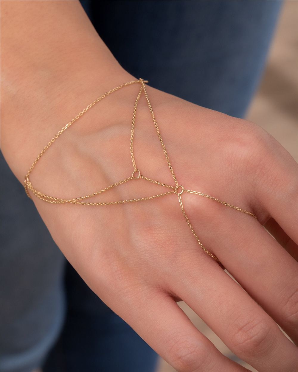 Goldstore-Hand Chain Bracelet 14K 18K Solid Gold, Elegant Ring Bracelet, Dainty Ring Chain Bracelet, Sahmeran Bracelet Gift For Wife, Gift For Mother