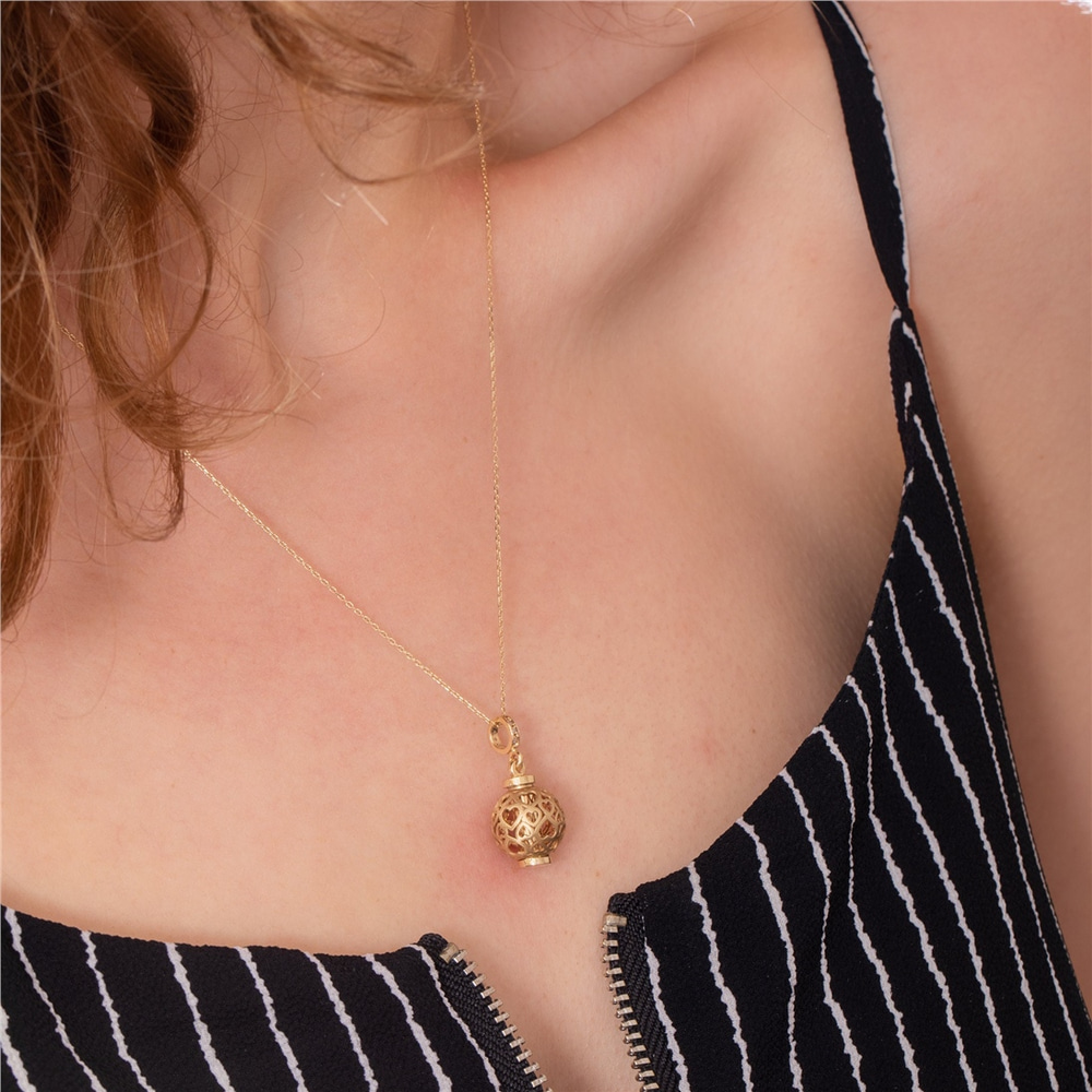 Goldstore-Heart Cage Tube Sphere Urn 14K 18K Real Gold Pendant, Customized Solid Gold Lantern Ash Holder Necklace, Personalized Sphere Ball Urn