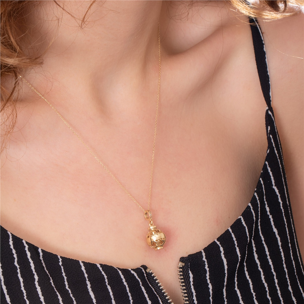 Goldstore-Heart Cage Tube Sphere Urn 14K 18K Real Gold Pendant, Customized Solid Gold Lantern Ash Holder Necklace, Personalized Sphere Ball Urn