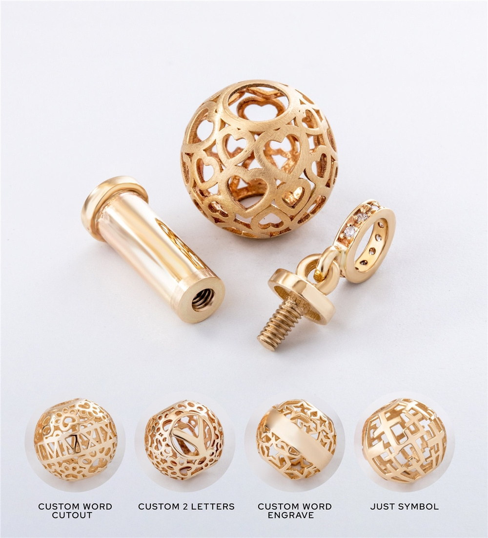 Goldstore-Heart Cage Tube Sphere Urn 14K 18K Real Gold Pendant, Customized Solid Gold Lantern Ash Holder Necklace, Personalized Sphere Ball Urn